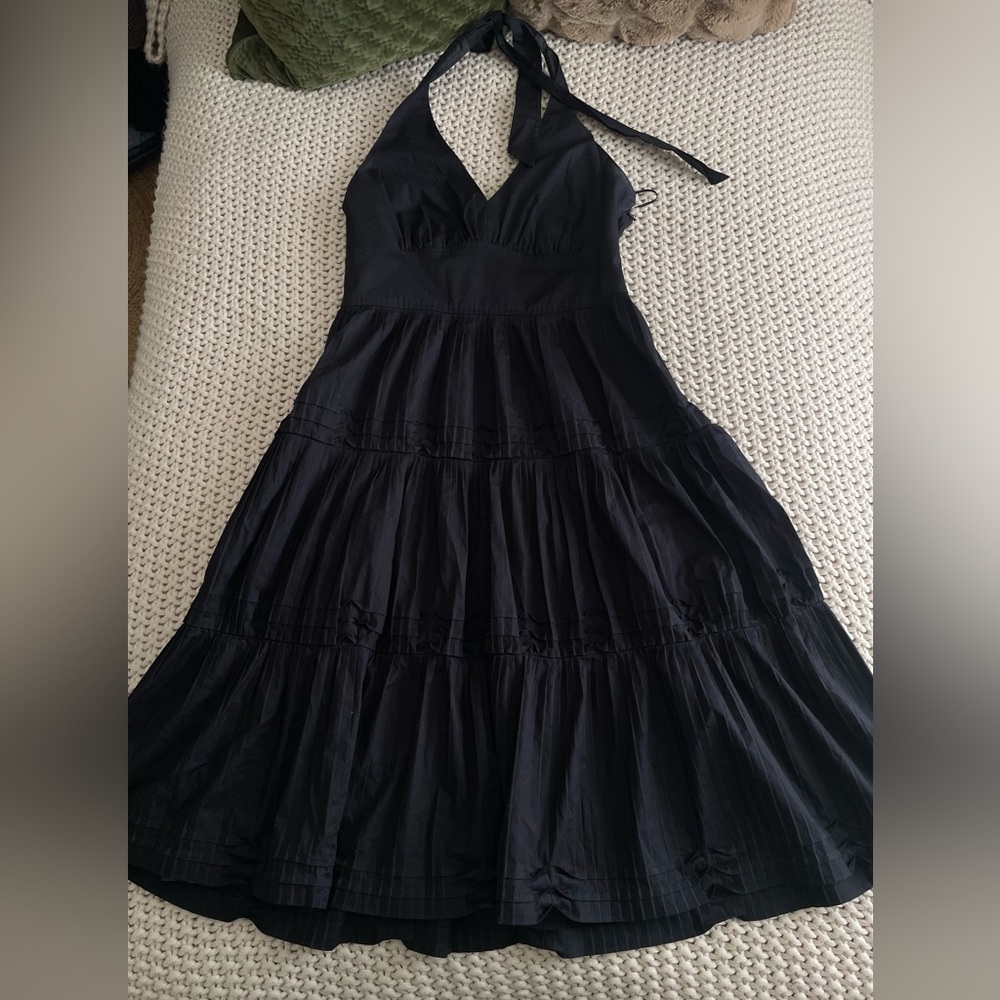 liz claiborne vneck wrap tie back cotton black dress